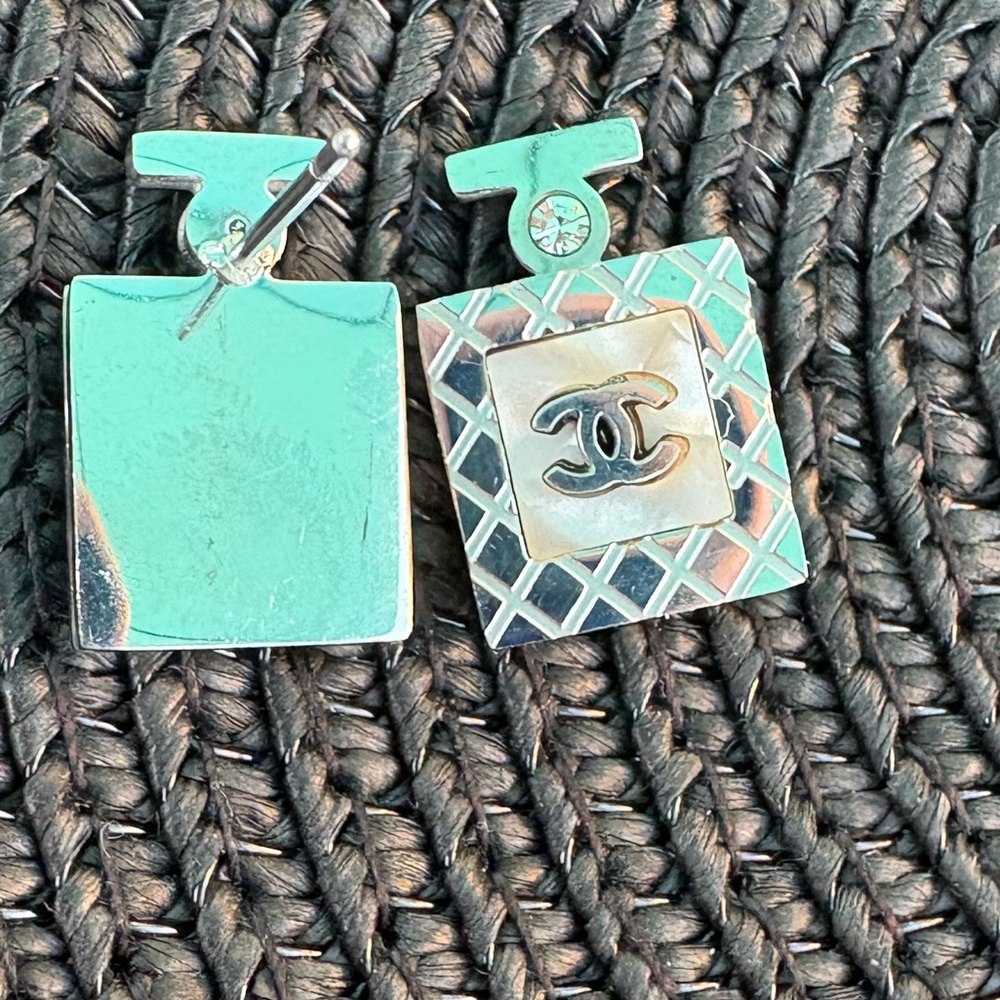 CHANEL Silver Logo Earrings